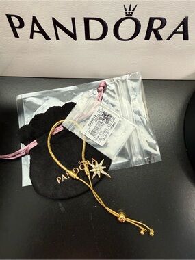 Pandora Gold Starburst Slider Bracelet with Pink Cord Pouch